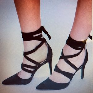 Lulus Kennedy black suede lace up heels size 6.5